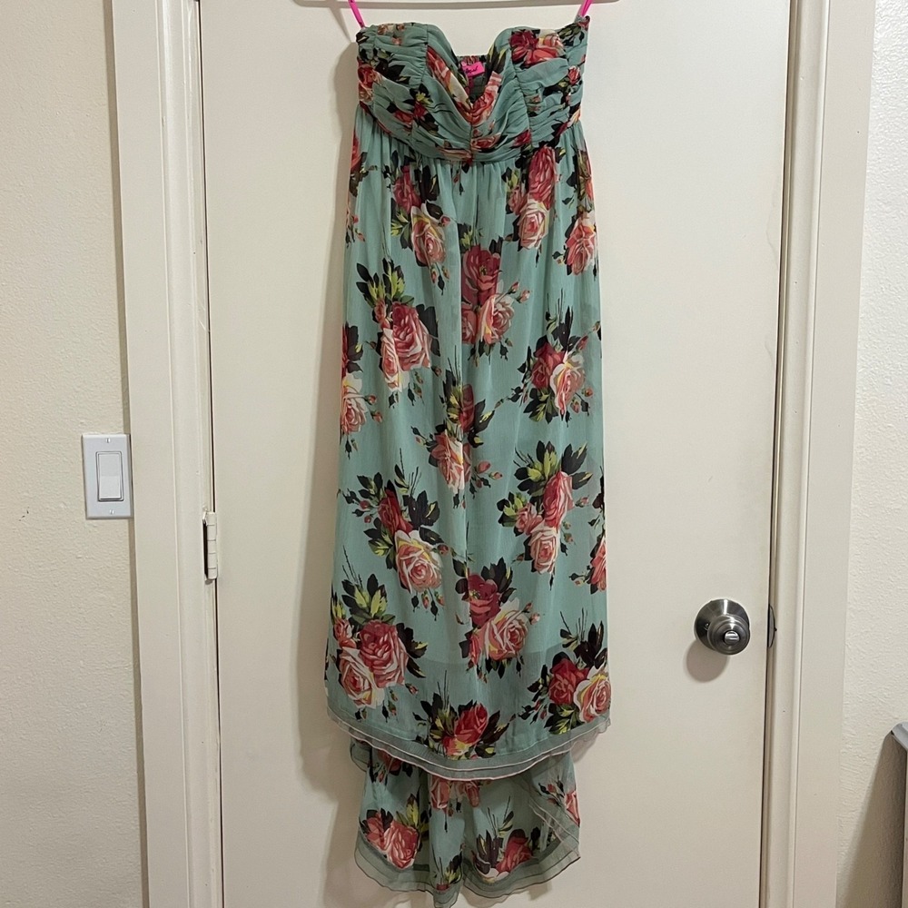 Betsey Johnson Floral Chiffon High Low Dress 4 Boned Wedding Guest Romantic Tea